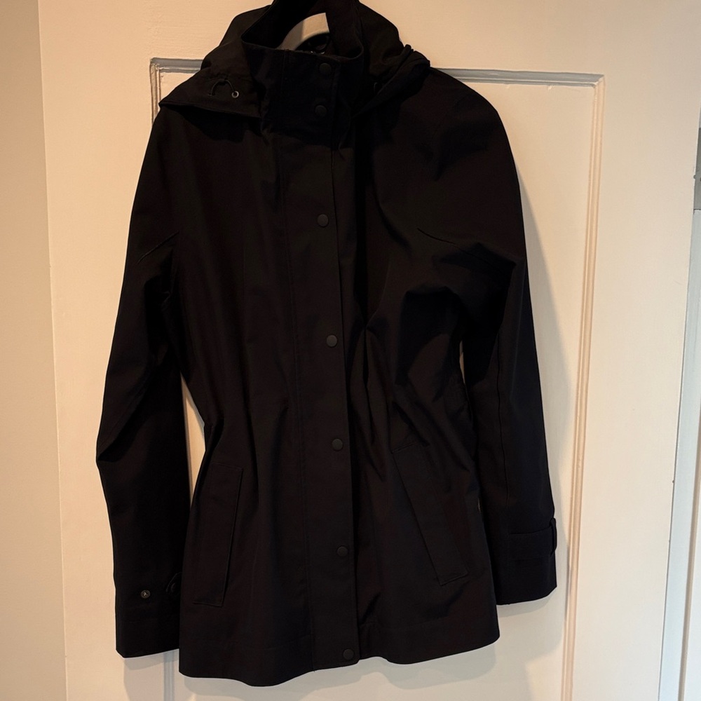 Athleta Small Tall Black Hooded Trench Coat